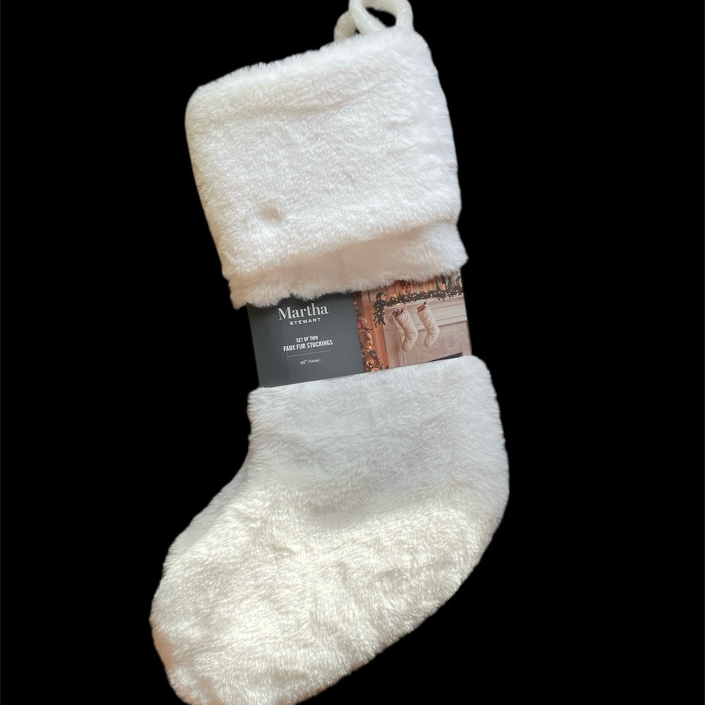 βοΈMartha Stewart Set of 2 Plush White Holiday Stockings βοΈNWT